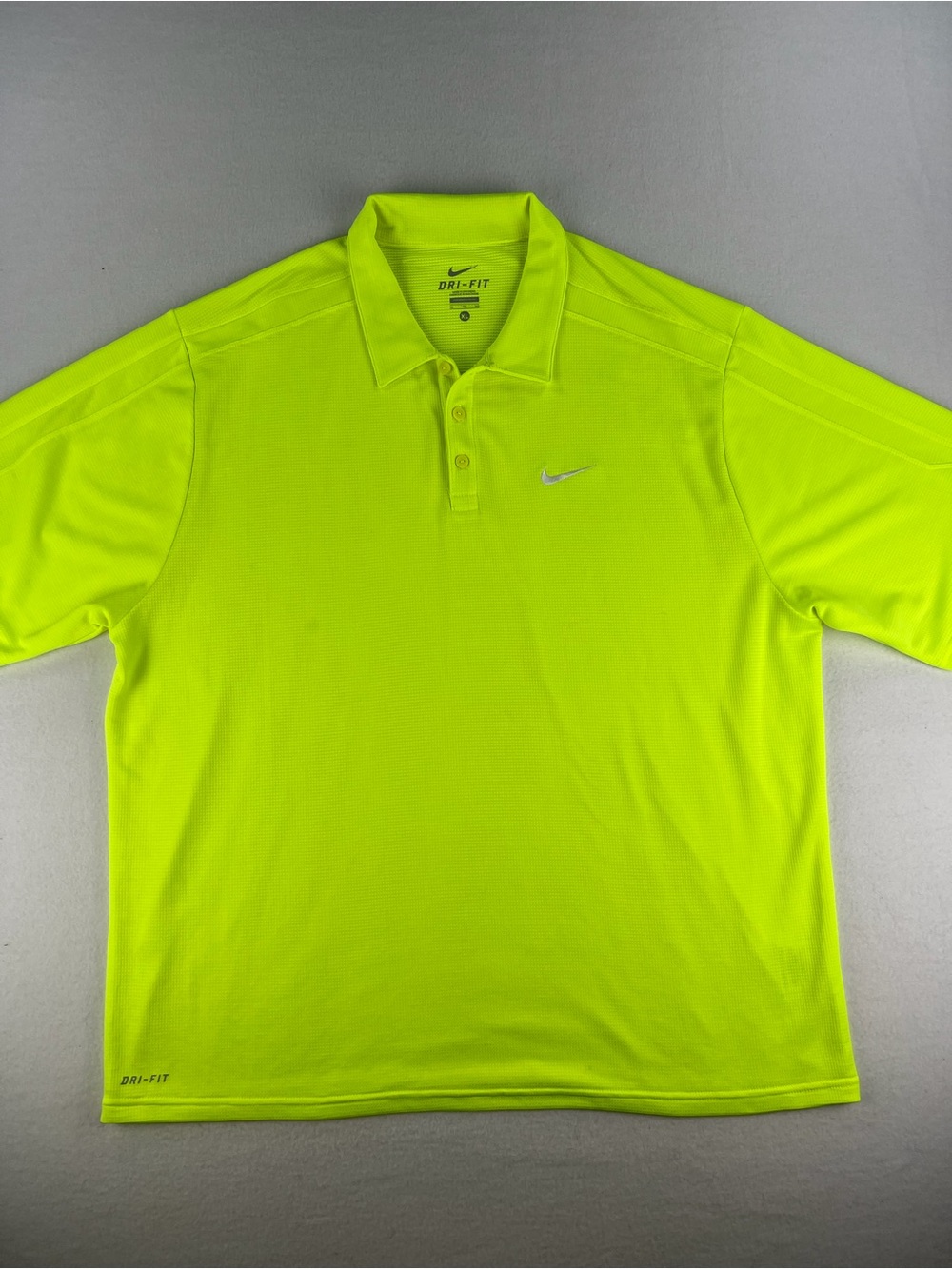 Nike Dri Fit Golf Polo Shirt Signature Volt Colorway Silver Swoosh Men Size XL